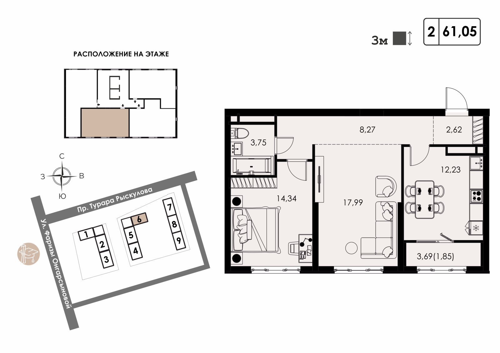 61.05 м²